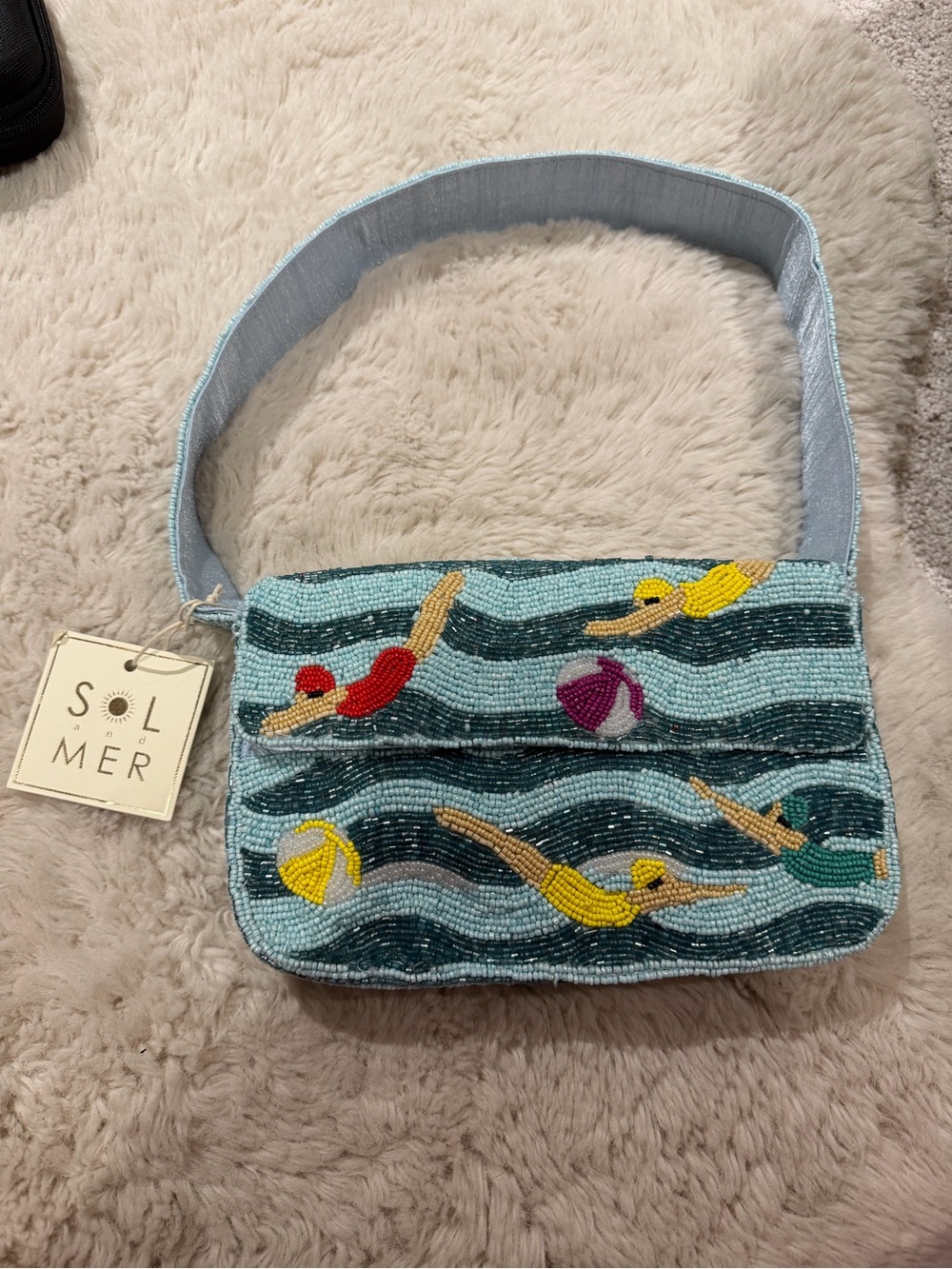 Beaded Swimmer Mini Shoulder Bag - Light Blue